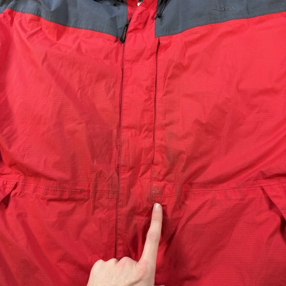 LL Bean Jacket Mens 2XL Red Grey Gore Tex Waterproof Hooded Outdoor Coat